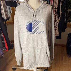 Champion Light Gray Hoodie with Blue Logo